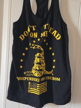 Black Tank Top with Yellow "Don't Tread On Me" Graphic